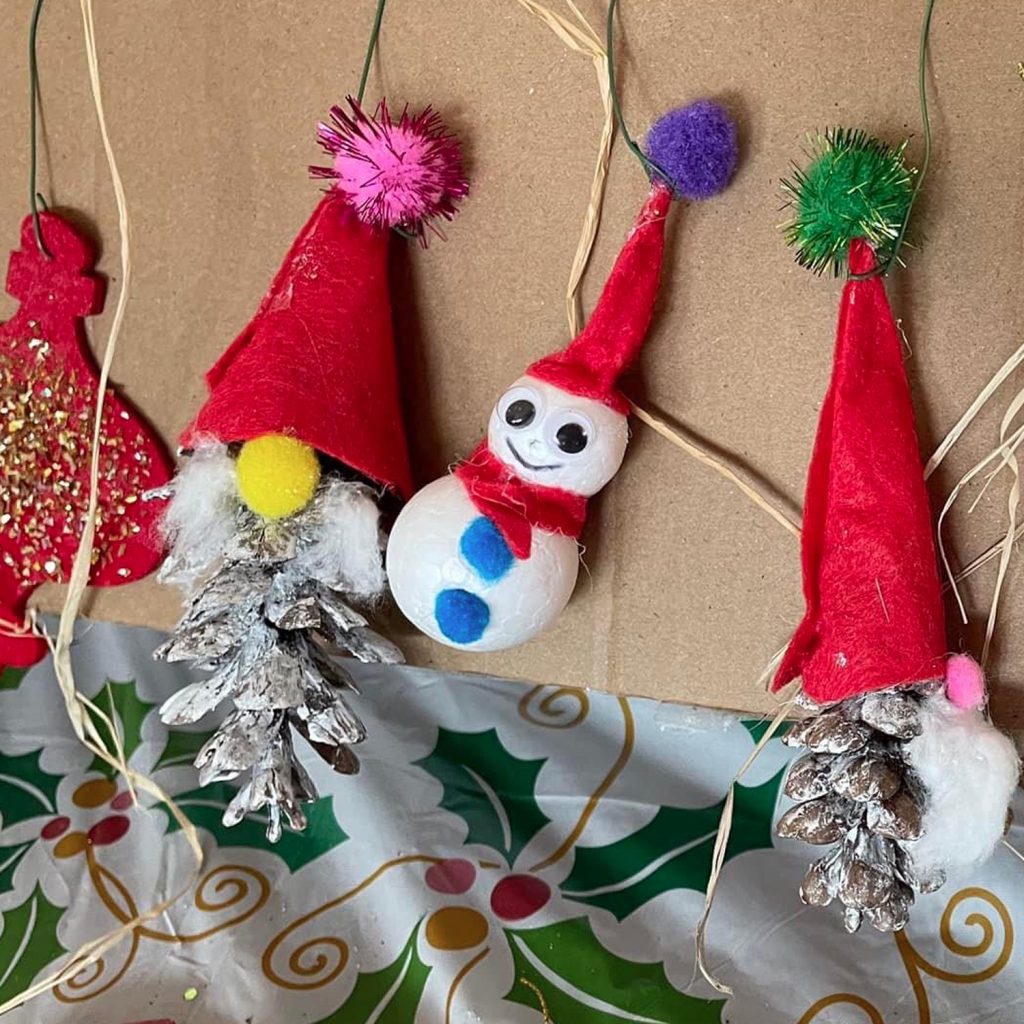 Hand crafted Christmas ornaments made at last year's Christmas Family Fun Day. 